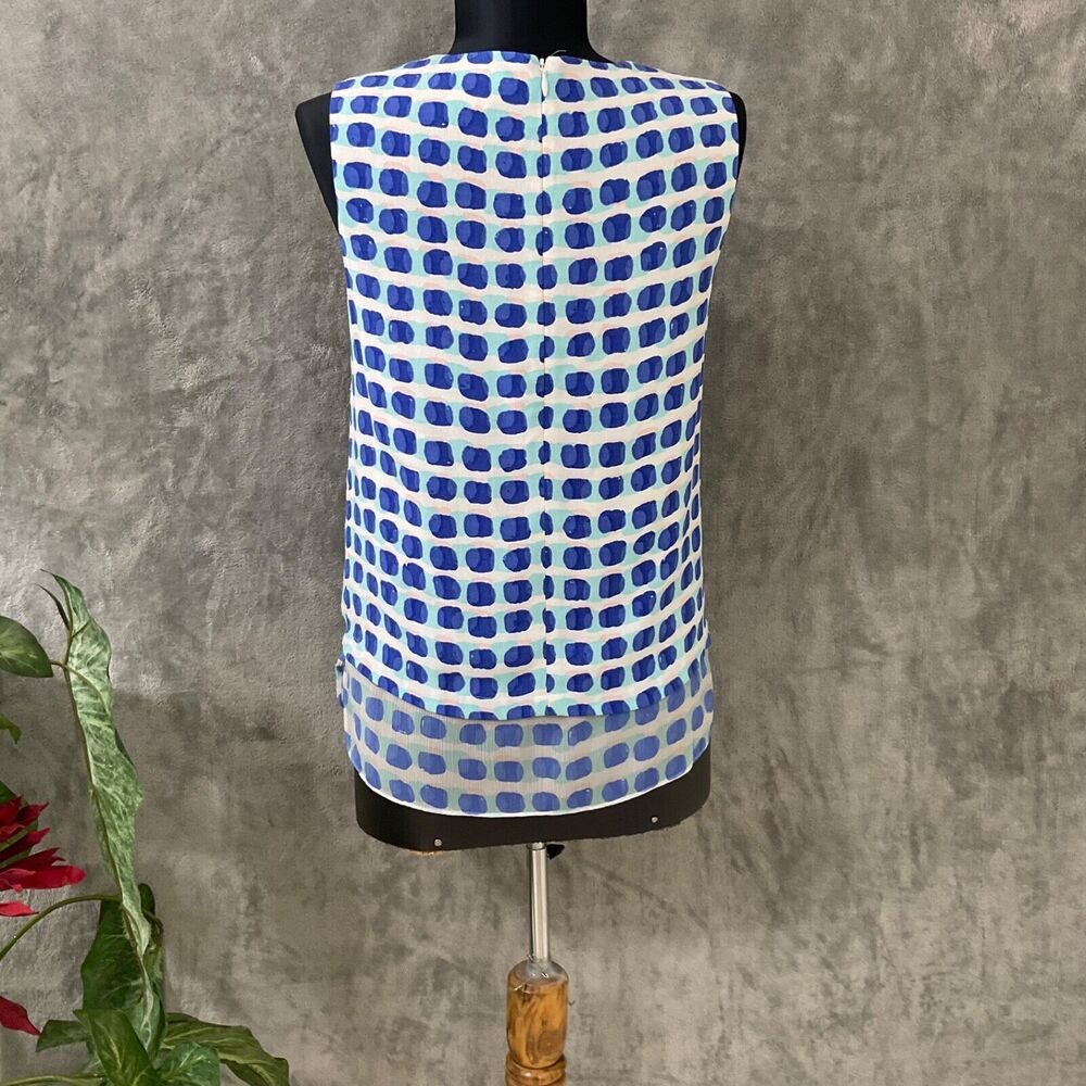 Kate Spade NY Island Stamp Dots Layered Top Tank XS Silk Blue White Sleeveless - Picture 3 of 8
